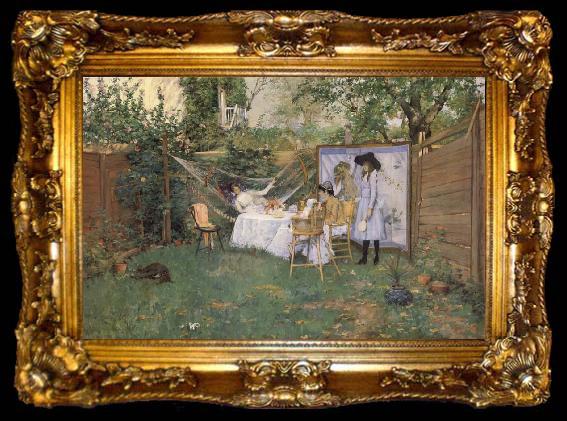 framed  William Merrit Chase Fruhstuck im Freien, ta009-2